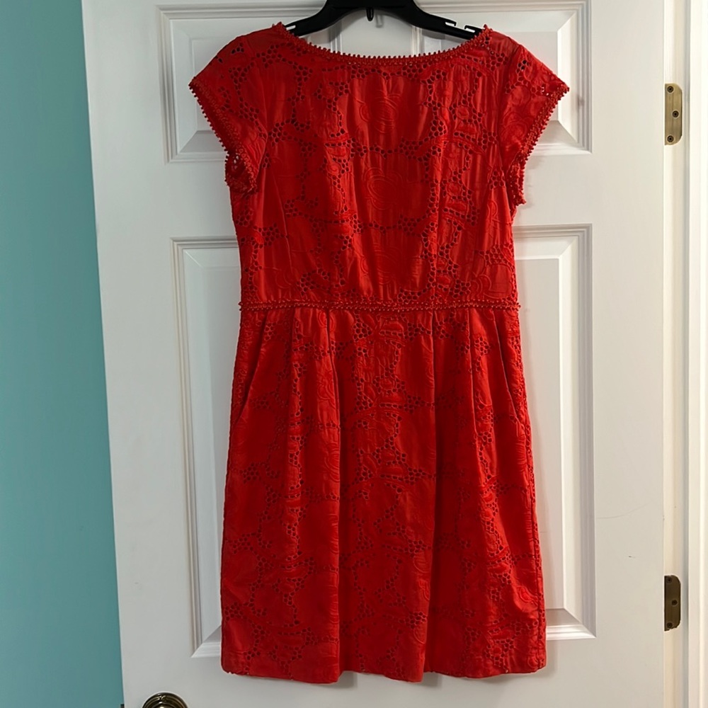 Nanette Lepore orange floral lace cotton dress size 8